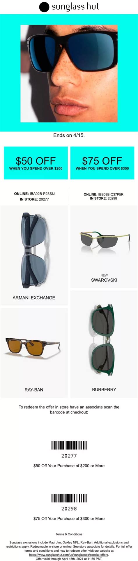 $50 off sunglass hut coupons.